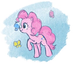 Size: 918x808 | Tagged: safe, artist:laya-21, derpibooru import, pinkie pie, butterfly, earth pony, pony, butterfly on nose, insect on nose, solo