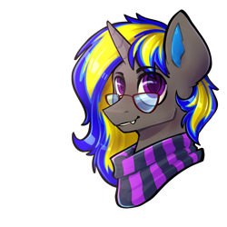 Size: 2343x2343 | Tagged: safe, artist:earthpone, derpibooru import, oc, oc only, oc:rapid shadow, unicorn, bust, commission, glasses, male, portrait, simple background, solo, stallion, transparent background