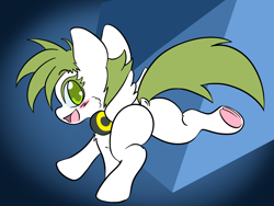 Size: 2048x1536 | Tagged: safe, artist:larrykitty, derpibooru import, oc, oc only, oc:reedia mixxus, pegasus, pony, abstract background, blushing, butt, dancing, dock, female, filly, frog (hoof), headphones, looking at you, open mouth, pegasus oc, plot, raised hoof, raised leg, smiling at you, underhoof, wings