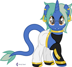 Size: 4262x4000 | Tagged: safe, artist:parclytaxel, derpibooru import, oc, oc only, oc:nova spark, monster pony, original species, pony, tatzlpony, unicorn, .svg available, absurd resolution, android 21, bracelet, clothes, cosplay, costume, cute, cute little fangs, dragon ball fighterz, ear piercing, earring, evening gloves, fangs, female, glasses, gloves, jewelry, long gloves, looking at you, majin android 21, mare, monthly reward, neck rings, pants, piercing, simple background, smiling, solo, transparent background, vector