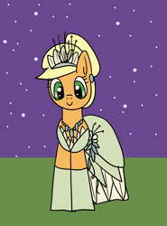 Size: 1184x1600 | Tagged: safe, artist:platinumdrop, derpibooru import, applejack, earth pony, pony, blonde, clothes, cosplay, costume, disney, dress, gloves, gown, hatless, jewelry, missing accessory, request, solo, the princess and the frog, tiana, tiara