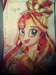 Size: 1200x1600 | Tagged: safe, artist:enjal, derpibooru import, sunset shimmer, dance magic, equestria girls, spoiler:eqg specials, female, ponied up, solo, traditional art