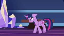 Size: 1920x1080 | Tagged: safe, derpibooru import, screencap, twilight sparkle, twilight sparkle (alicorn), alicorn, the last problem, floppy ears, library, sad, solo, twilight's castle, twilight's castle library