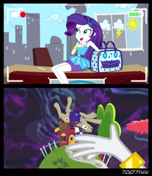 Size: 1288x1488 | Tagged: safe, derpibooru import, edit, edited screencap, editor:teren rogriss, screencap, parcel post, post haste, rarity, earth pony, pony, best trends forever, better together, equestria girls, make new friends but keep discord, clothes, female, handbag, pencil skirt, purse, skirt, the discord zone