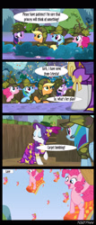 Size: 1288x3000 | Tagged: safe, derpibooru import, edit, edited screencap, editor:teren rogriss, screencap, applejack, pinkie pie, rainbow dash, rarity, twilight sparkle, unicorn twilight, earth pony, pegasus, pony, unicorn, dragon quest, camouflage, carpet, clone, clones, cowboy hat, dr. strangelove, hat, multeity, pinkie clone, pun, this will end in parties, visual pun