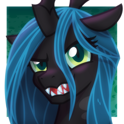 Size: 2048x2048 | Tagged: safe, artist:whitequartztheartist, derpibooru import, queen chrysalis, changeling, changeling queen, bust, portrait, solo