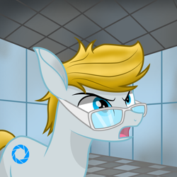 Size: 2500x2500 | Tagged: safe, artist:pizzamovies, derpibooru import, pony, robot, robot pony, aperture science, glasses, ponified, portal (valve), solo, wheatley
