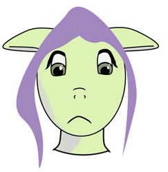 Size: 503x517 | Tagged: safe, artist:719418052, derpibooru import, pony, bust, face, frown, looking at you, purple mane, simple background, white background, yellow coat