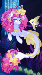 Size: 720x1280 | Tagged: safe, artist:ninjagobrony287, derpibooru import, oc, oc only, oc:halo, oc:suraya reef, fish, hybrid, seapony (g4), clam, female, jewelry, mare, necklace, pearl, pet oc, seashell, solo, starfish, underwater