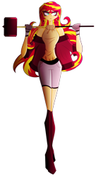 Size: 1922x3542 | Tagged: safe, artist:mywasasi, derpibooru import, sunset shimmer, equestria girls, clothes, ear piercing, earring, eyeshadow, hammer, jewelry, knee high boots, makeup, piercing, shorts, shoulderless, simple background, solo, transparent background