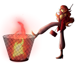 Size: 2705x2257 | Tagged: safe, artist:mywasasi, derpibooru import, sunset shimmer, equestria girls, boots, burning, choker, clothes, fire, hammer, jacket, lipstick, pants, shoes, shoulderless, simple background, solo, transparent background, trash can