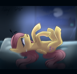 Size: 2300x2200 | Tagged: safe, artist:melanyschaffer, derpibooru import, fluttershy, pegasus, pony, bad dream, crying, exclamation point, nightmares, solo