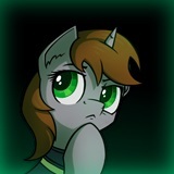 Size: 160x160 | Tagged: safe, artist:dipfanken, derpibooru import, edit, edited screencap, editor:fluttershyisnot adoormat, screencap, oc, oc:littlepip, unicorn, fallout equestria, game: fallout equestria: remains, bust, game, gradient background, hmm, portrait