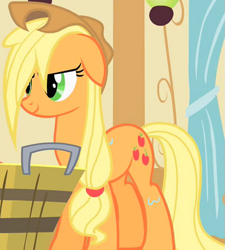 Size: 615x683 | Tagged: safe, derpibooru import, screencap, applejack, earth pony, pony, party of one, cropped, female, mare, solo, wet, wet mane