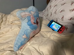 Size: 4032x3024 | Tagged: safe, artist:fannytastical, derpibooru import, cozy glow, pegasus, pony, animal crossing, animal crossing: new horizons, cozybetes, cute, female, filly, irl, nintendo switch, photo, pillow, solo