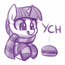 Size: 3814x3814 | Tagged: safe, artist:handgunboi, derpibooru import, twilight sparkle, pony, burger, clothes, female, food, mare, scarf, socks, solo, striped socks, tongue out, twilight burgkle, ych example, your character here