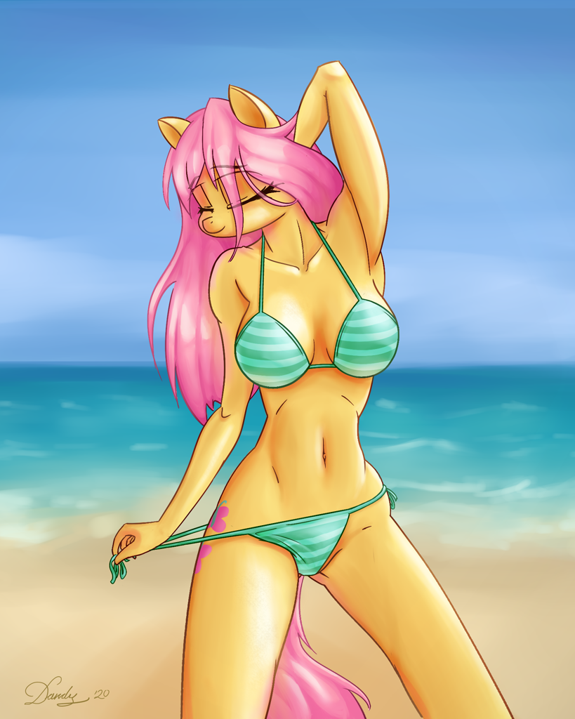 fluttershy, anthro, absolute cleavage, adorasexy, arm behind head, armpits,...