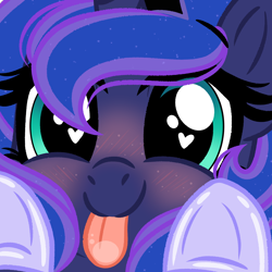 Size: 2000x2000 | Tagged: safe, artist:emberslament, derpibooru import, princess luna, alicorn, pony, blushing, close-up, commission, cute, female, heart eyes, high res, looking at you, lunabetes, mare, simple background, tongue out, transparent background, wingding eyes, ych result