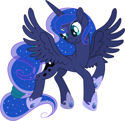 Size: 3986x3855 | Tagged: safe, artist:illumnious, derpibooru import, princess luna, alicorn, pony, alternate style, cutie mark, female, high res, mare, simple background, smiling, solo, spread wings, transparent background, wings