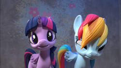 Size: 1366x768 | Tagged: safe, derpibooru import, screencap, rainbow dash, twilight sparkle, twilight sparkle (alicorn), alicorn, pegasus, pony, hello pinkie pie