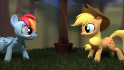 Size: 1366x768 | Tagged: safe, derpibooru import, screencap, applejack, rainbow dash, earth pony, pegasus, pony, hello pinkie pie