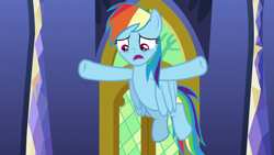 Size: 1920x1080 | Tagged: safe, derpibooru import, screencap, rainbow dash, pegasus, pony, the last problem, crying, hooves in air, sad, solo, twilight's castle