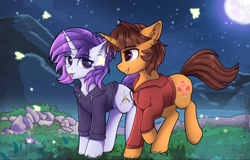 Size: 5950x3800 | Tagged: safe, artist:lakunae, derpibooru import, oc, oc only, oc:lakunae, oc:moonlight shadow, unicorn, clothes, female, hoodie, male, mare, tongue out