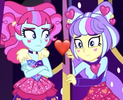 Size: 748x611 | Tagged: safe, derpibooru import, screencap, kiwi lollipop, supernova zap, better together, equestria girls, sunset's backstage pass!, female, kiwinova, lesbian, shipping, shipping domino