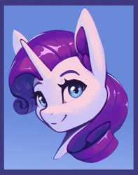 Size: 1500x1901 | Tagged: safe, artist:mrscroup, derpibooru import, rarity, pony, unicorn, blue background, bust, cute, female, mare, portrait, raribetes, simple background, solo