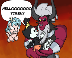 Size: 3000x2400 | Tagged: safe, artist:saburodaimando, derpibooru import, cozy glow, lord tirek, centaur, animaniacs, cozy glow is not amused, crossover, daimando is going to hell, dot warner, hello nurse, male, nose piercing, nose ring, piercing, tirek is not amused