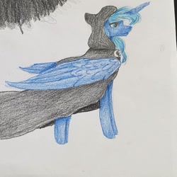 Size: 1080x1080 | Tagged: safe, artist:moona_lou, derpibooru import, princess luna, alicorn, pony, cloak, clothes, female, mare, s1 luna, solo, spirit of hearth's warming yet to come, traditional art