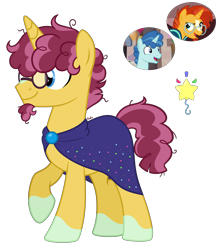 Size: 2175x2485 | Tagged: safe, artist:cherrycandi, derpibooru import, party favor, sunburst, oc, pony, unicorn, base used, beard, cape, clothes, coat markings, cutie mark, facial hair, fusion, glasses, male, simple background, solo, transparent background, unnamed oc