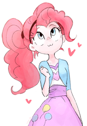 Size: 1056x1524 | Tagged: safe, artist:nendo, derpibooru import, pinkie pie, equestria girls, :3, alternate hairstyle, cat smile, catface, cute, diapinkes, female, headband, heart, ponytail, signature, simple background, smiling, solo, white background