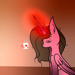 Size: 2000x2000 | Tagged: safe, artist:thecommandermiky, derpibooru import, oc, alicorn, alicorn oc, coffee, coffee mug, horn, magic, morning, mug, wings