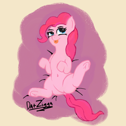 Size: 2048x2048 | Tagged: safe, artist:datzigga, derpibooru import, edit, pinkie pie, earth pony, pony, :p, belly, belly button, cute, diapinkes, frog (hoof), solo, tongue out, underhoof