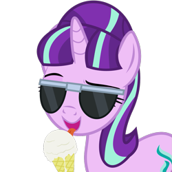 Size: 1075x1075 | Tagged: safe, alternate version, artist:the smiling pony, derpibooru import, starlight glimmer, pony, unicorn, .svg available, female, food, glasses, ice cream, levitation, licking, magic, smiling, solo, sunglasses, svg, telekinesis, tongue out, vector