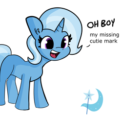 Size: 2250x2184 | Tagged: safe, artist:tjpones, derpibooru import, edit, trixie, pony, unicorn, female, mare, missing cutie mark, oh boy, simple background, solo, text, white background