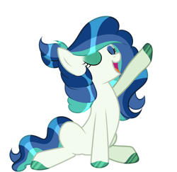 Size: 1024x995 | Tagged: safe, artist:prinesspup, derpibooru import, oc, oc:seamist serenade, earth pony, pony, eyes closed, female, mare, open mouth, raised hoof, simple background, sitting, solo, transparent background