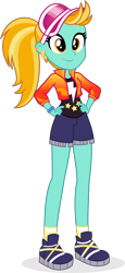 Size: 2526x5507 | Tagged: safe, artist:punzil504, lightning dust, equestria girls, absurd resolution, equestria girls-ified, female, hand on hip, shoes, shorts, simple background, smiling, solo, transparent background, visor