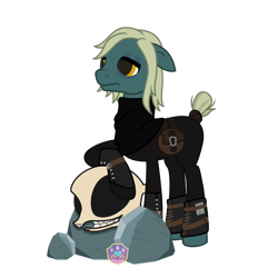 Size: 1280x1280 | Tagged: safe, artist:lovinglypromise, derpibooru import, oc, oc only, oc:dr.blackhoof, earth pony, pony, clothes, simple background, skull, solo, transparent background