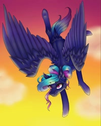 Size: 1080x1349 | Tagged: safe, alternate version, artist:moona_lou, derpibooru import, oc, oc only, pegasus, pony, colored, female, flying, mare, pegasus oc, solo, upside down, wings