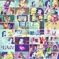 Size: 1080x1080 | Tagged: safe, artist:jericollage70, derpibooru import, edit, edited screencap, screencap, applejack, diamond tiara, flam, flim, fluttershy, microchips, mystery mint, pinkie pie, rainbow dash, rarity, rose heart, sci-twi, sunset shimmer, twilight sparkle, upper crust, vignette valencia, equestria girls, equestria girls series, rollercoaster of friendship, applejack's hat, awesome cutie mark, blushing, boots, bracelet, caramel apple (food), cellphone, clothes, collage, converse, cowboy boots, cowboy hat, crossed arms, cute, cutie mark, cutie mark on clothes, dashabetes, denim skirt, diapinkes, flim flam brothers, food, geode of empathy, geode of fauna, geode of shielding, geode of sugar bombs, geode of super speed, geode of super strength, geode of telekinesis, glasses, hairpin, hat, headband, high heels, holding hands, hologram, hoodie, hug, humane five, humane seven, humane six, jackabetes, jacket, jewelry, laughing, leather, leather jacket, looking at each other, looking at you, magical geodes, meme, meta, necklace, open mouth, phone, photo, photo booth, photo booth (song), pinkie being pinkie, ponied up, ponytail, raribetes, roller coaster, salad, selfie, shimmerbetes, shoes, shyabetes, skirt, smartphone, smiling, smiling at you, smirk, smug, smugset shimmer, the rainbooms, twiabetes, twitter, twitter link, wall of tags, white room