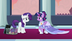 Size: 1920x1080 | Tagged: safe, derpibooru import, screencap, rarity, twilight sparkle, twilight sparkle (alicorn), alicorn, pony, unicorn, the last problem, clothes, coronation dress, crying, dress, proud, second coronation dress, tears of joy