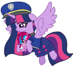 Size: 1187x1080 | Tagged: safe, artist:徐詩珮, derpibooru import, twilight sparkle, twilight sparkle (alicorn), oc, oc:bubble sparkle, alicorn, pony, series:sprglitemplight diary, series:sprglitemplight life jacket days, series:springshadowdrops diary, series:springshadowdrops life jacket days, alternate universe, base used, bubbleverse, chase (paw patrol), clothes, cute, female, magical lesbian spawn, magical threesome spawn, mother and child, mother and daughter, multiple parents, next generation, offspring, parent and child, parent:glitter drops, parent:spring rain, parent:tempest shadow, parent:twilight sparkle, parents:glittershadow, parents:sprglitemplight, parents:springdrops, parents:springshadow, parents:springshadowdrops, paw patrol, simple background, transparent background