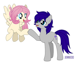 Size: 1200x978 | Tagged: safe, artist:jennieoo, derpibooru import, oc, oc:jennie gordon, oc:maverick, earth pony, pegasus, brofist, cute, friends, happy, hoofbump, partners, simple background, smiling, sweet, transparent background, vector