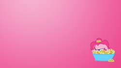 Size: 512x288 | Tagged: safe, derpibooru import, pinkie pie, earth pony, pony, green isn't your color, female, forever, hiding, lurking, narrowed eyes, pink background, simple background, solo, sponge, wallpaper