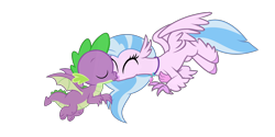 Size: 4000x2000 | Tagged: safe, artist:digimonlover101, artist:dragonchaser123, derpibooru import, edit, silverstream, spike, dragon, hippogriff, female, kissing, male, shipping, simple background, spikestream, straight, transparent background, vector, vector edit