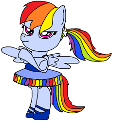 Size: 789x850 | Tagged: safe, artist:logan jones, derpibooru import, rainbow dash, pegasus, pony, ballerina, ballet, ballet slippers, bipedal, clothes, crossed hooves, cute, dashabetes, dasherina, ponytail, rainbow dash always dresses in style, rainbowrina, simple background, tomboy taming, tutu, white background