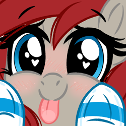 Size: 2000x2000 | Tagged: safe, artist:emberslament, derpibooru import, oc, oc only, oc:ponepony, :p, blepping, blushing, clothes, cute, female, glass, heart eyes, ocbetes, socks, striped socks, tongue out, wingding eyes
