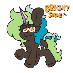 Size: 2000x2000 | Tagged: safe, artist:threetwotwo32232, derpibooru import, oc, oc only, oc:bright side, earth pony, pony, artificial horn, female, mare, simple background, solo, transparent background